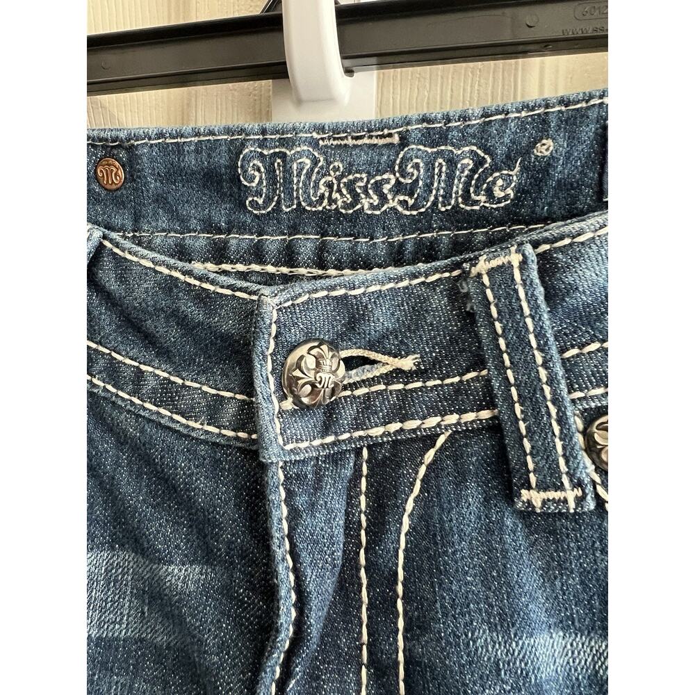 MISS ME Women's Medium Wash Fleur-De-Lis Skinny JP604855 Mid-Rise Jeans Sz 28 - Picture 5 of 16